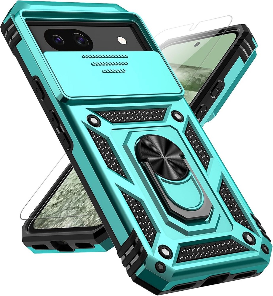 For Google Pixel 8A 5G 2024 Case With Ring Holder Kickstand & Slide Camera Cover