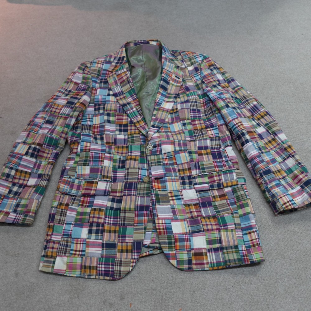 Allan Flusser Patchwork Blazer 42L Blue Cotton
