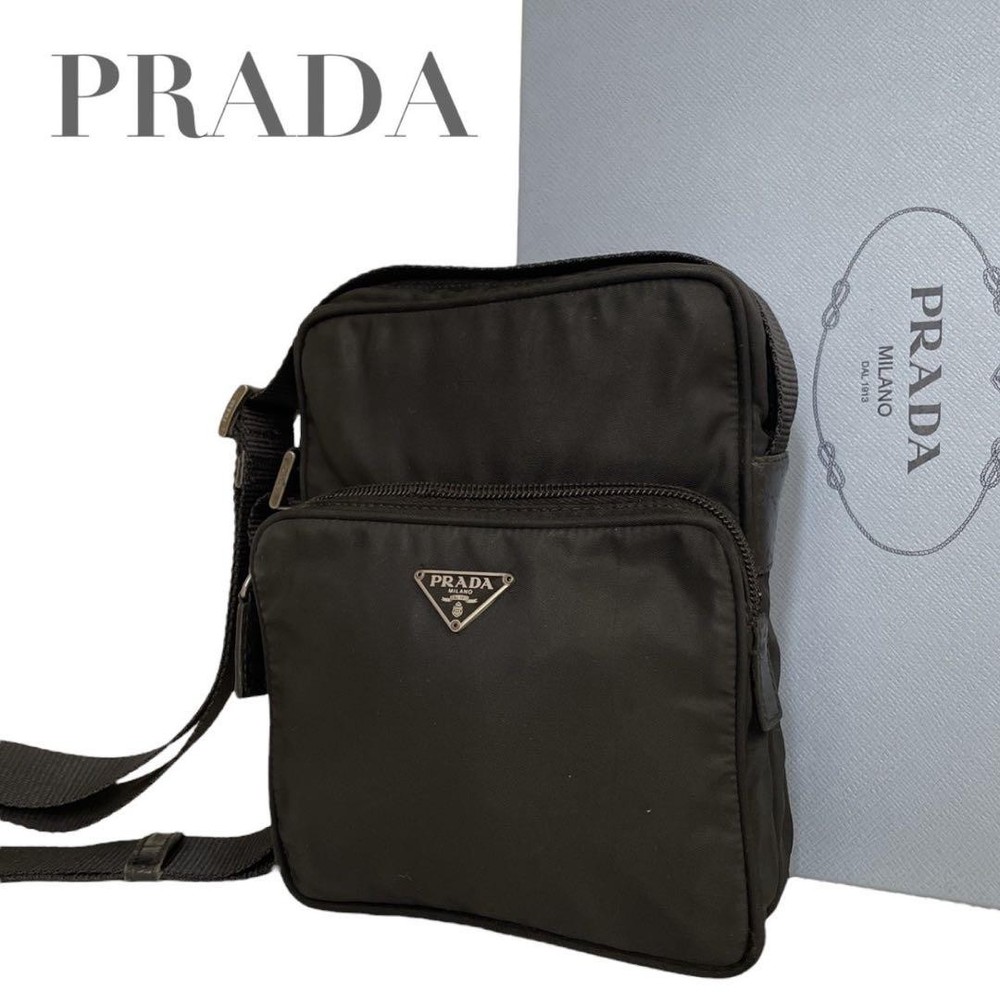 Authentic Prada Triangle Logo Nylon Crossbody Bag Black AA Grade