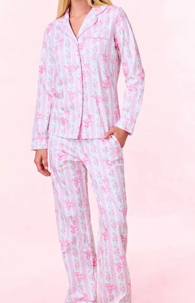LoveShackFancy x Roller Rabbit Heirloom Monkey Long Sleeve Polo Pajamas Size XXS