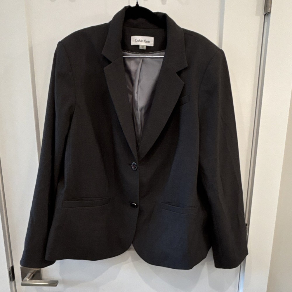 Calvin Klein Women's Gray Blazer Size 20W Notch Lapel Lined Single-Breasted