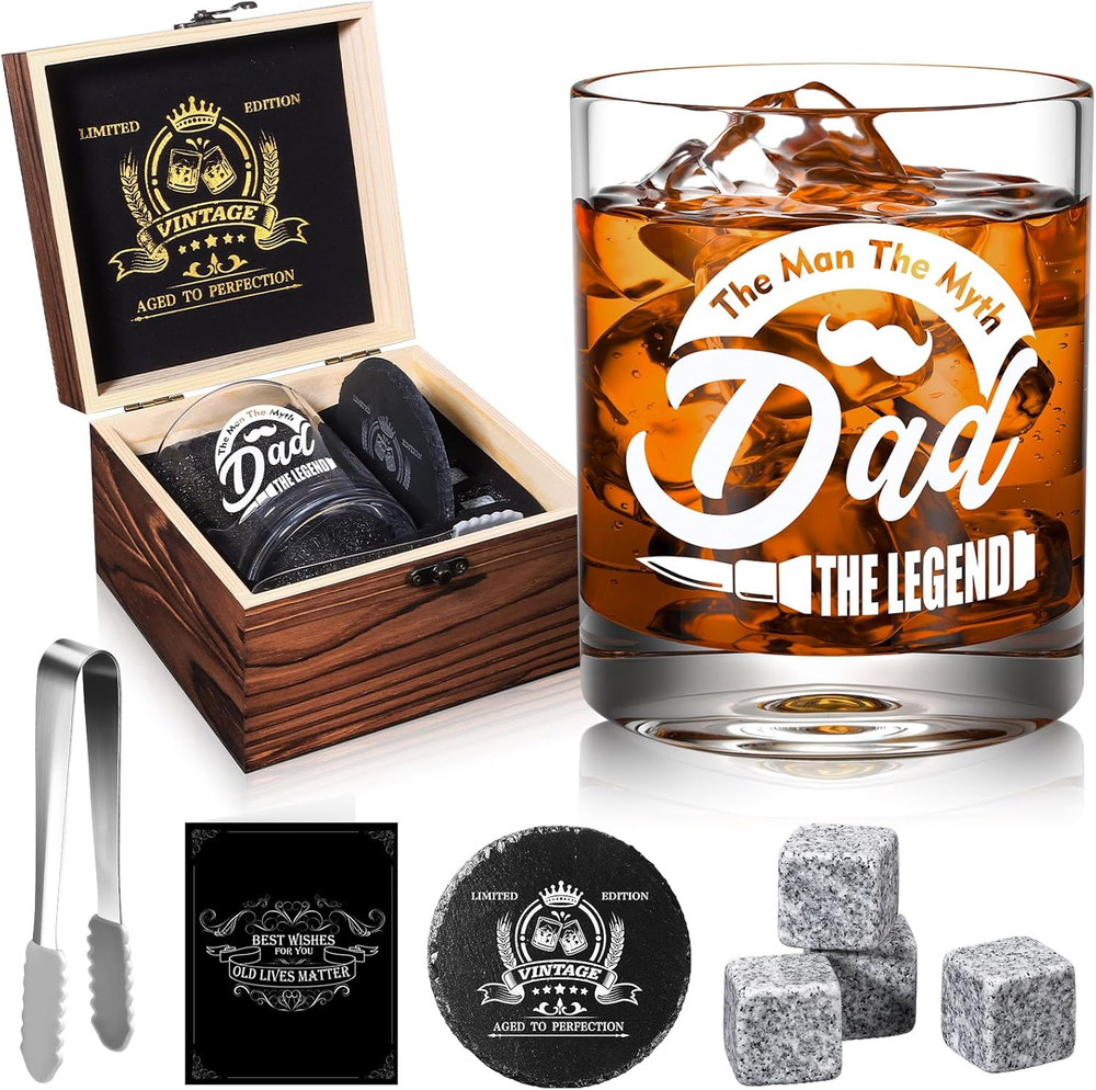 Whiskey Glasses Set 12 Oz - Cool Rock Glasses for Dad Birthday or Fathers Day Gift-image