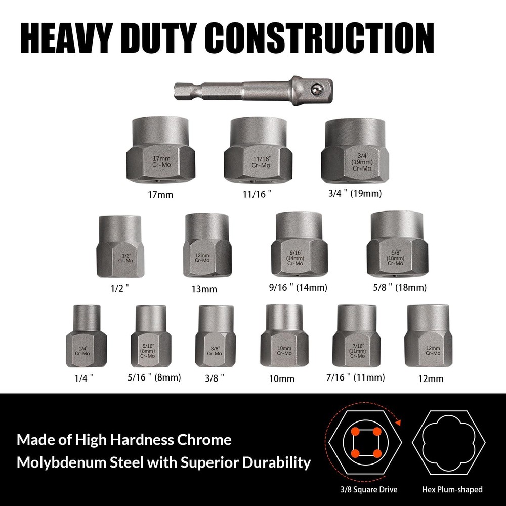 Extractor De Tuercas Pernos Tornillos Dañados Rotos,Juego De Enchufes, 14Piezas