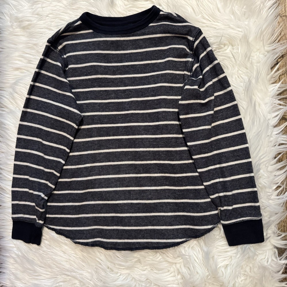 Gap Kids Navy White Striped Thermal Waffle Knit Long Sleeve Shirt Top Size S 6-7