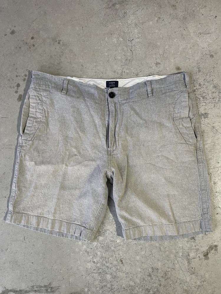 J Crew Men's Linen Cotton Beach Shorts 38W Flat Front Chino Gray Casual Preppy