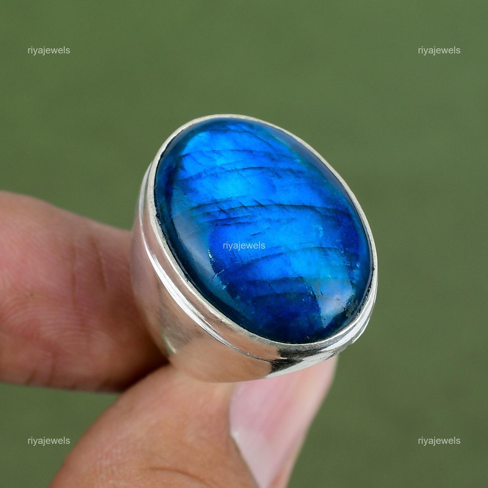 Valentines Day Neon Flash Labradorite Promise Ring 925 Silver Jewelry  -image