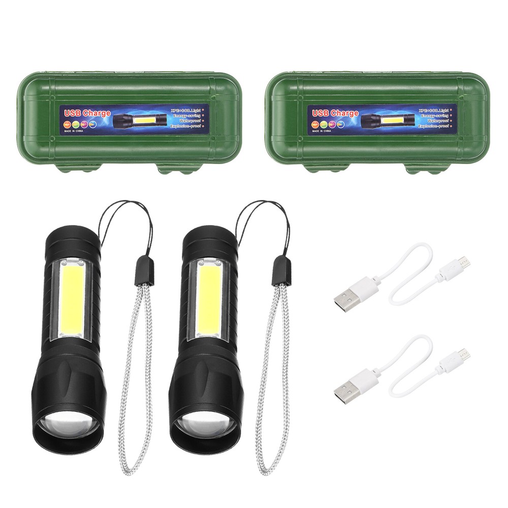 Scalable LED Flashlight 2 Pack 3 Modes USB Rechargeable Black Light