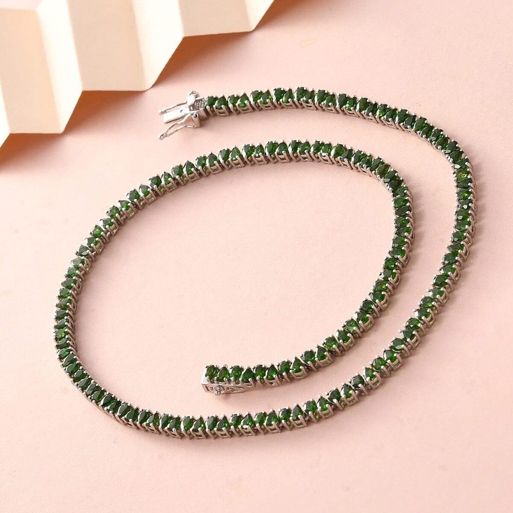 18ct Pear Cut Natural Peridot Tennis Necklace in 925 Sterling Silver