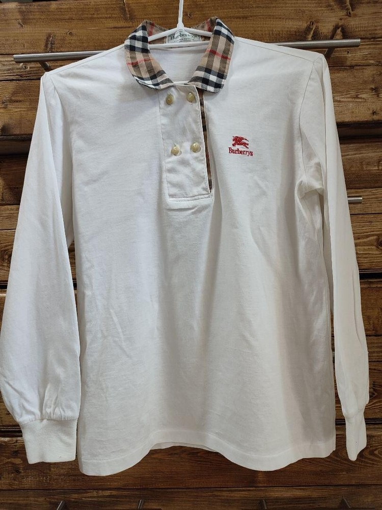 BURBERRY Long Sleeve Tops Cotton White Nova check Logo Women Size M Used