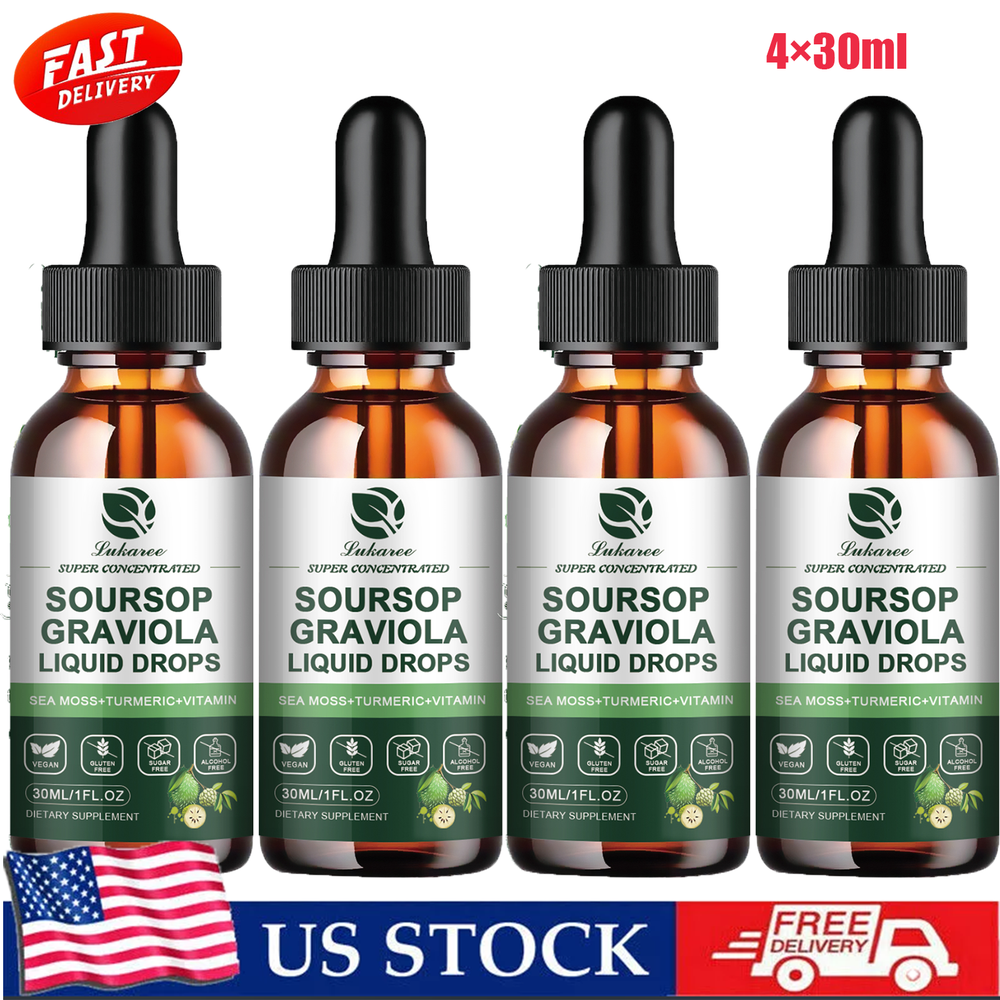 4Packs Soursop Graviola Liquid Drops,With Sea Moss Turmeric Vitamin,Immune Boost