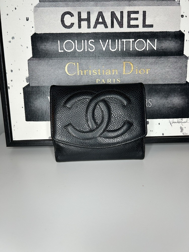 Chanel Timeless CC Compact Cavier Black Leather Wallet