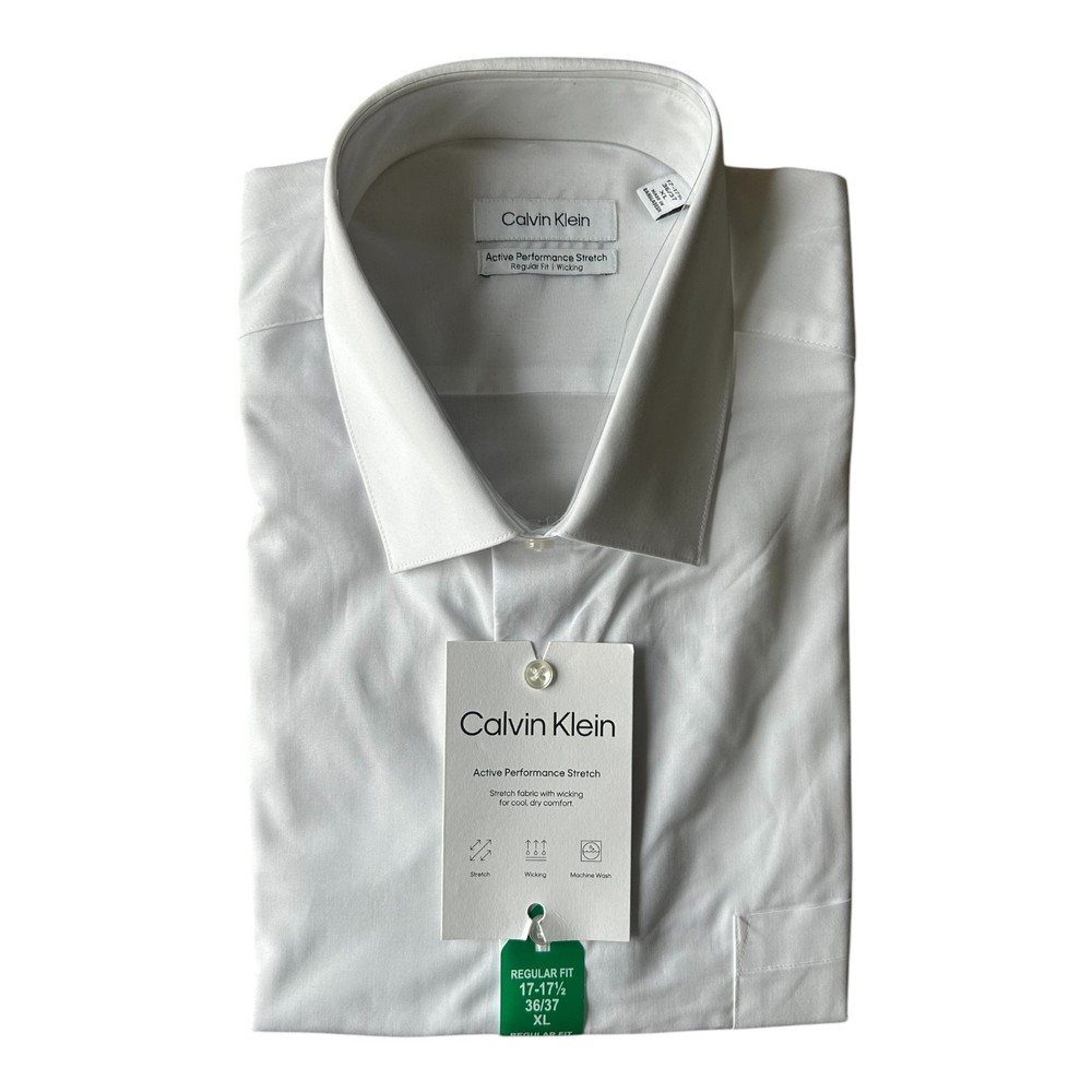 Calvin Klein Men’s Active Performance Stretch Dress Shirt White Size XL 17/36