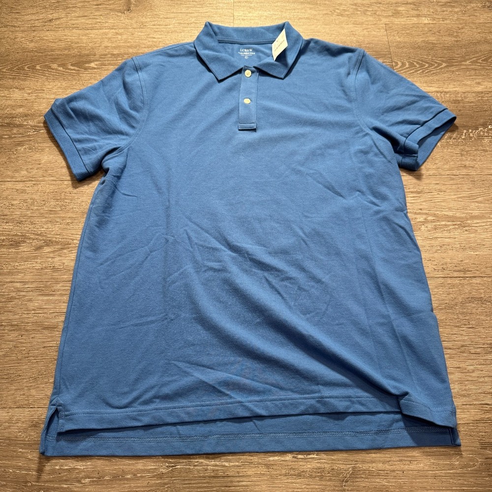 J Crew Polo Shirt Mens Large Blue Flex Pique Short Sleeve Casual Performance