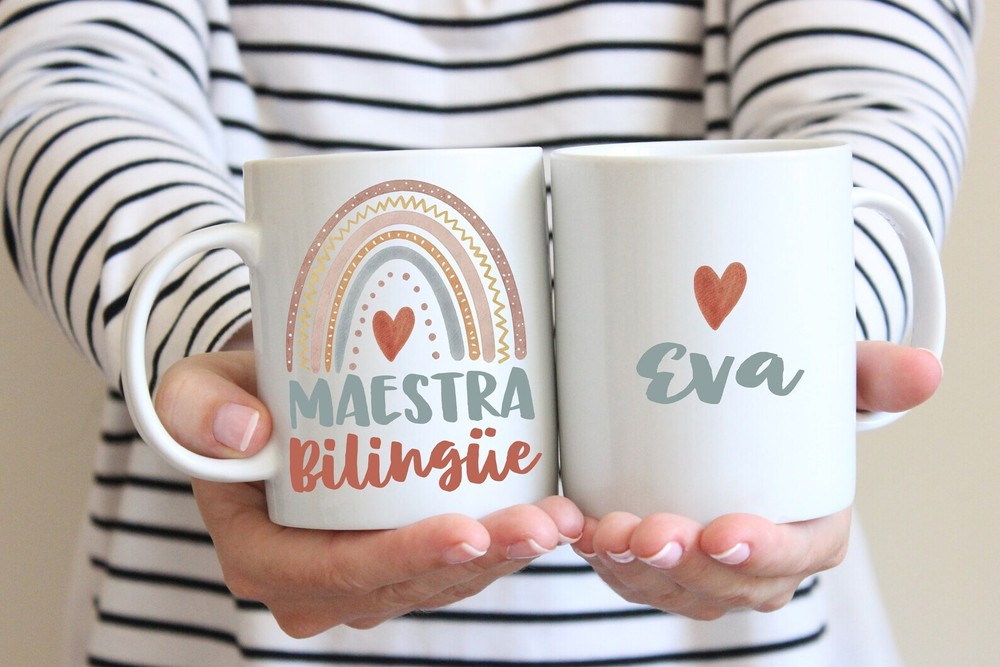Bilingual Teacher Gift Maestra Bilingue Gift Personalized Boho Rainbow Spanish