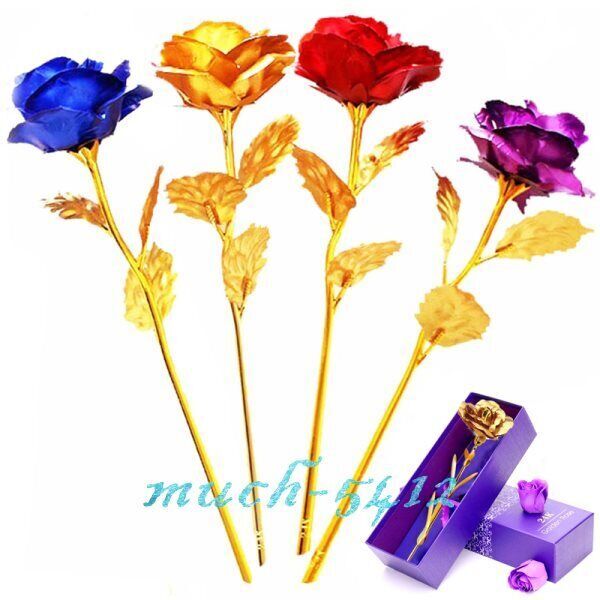 24k Dipped Plated Foil Rose Gold Long Term Flower Valentines Romantic Gift+Box