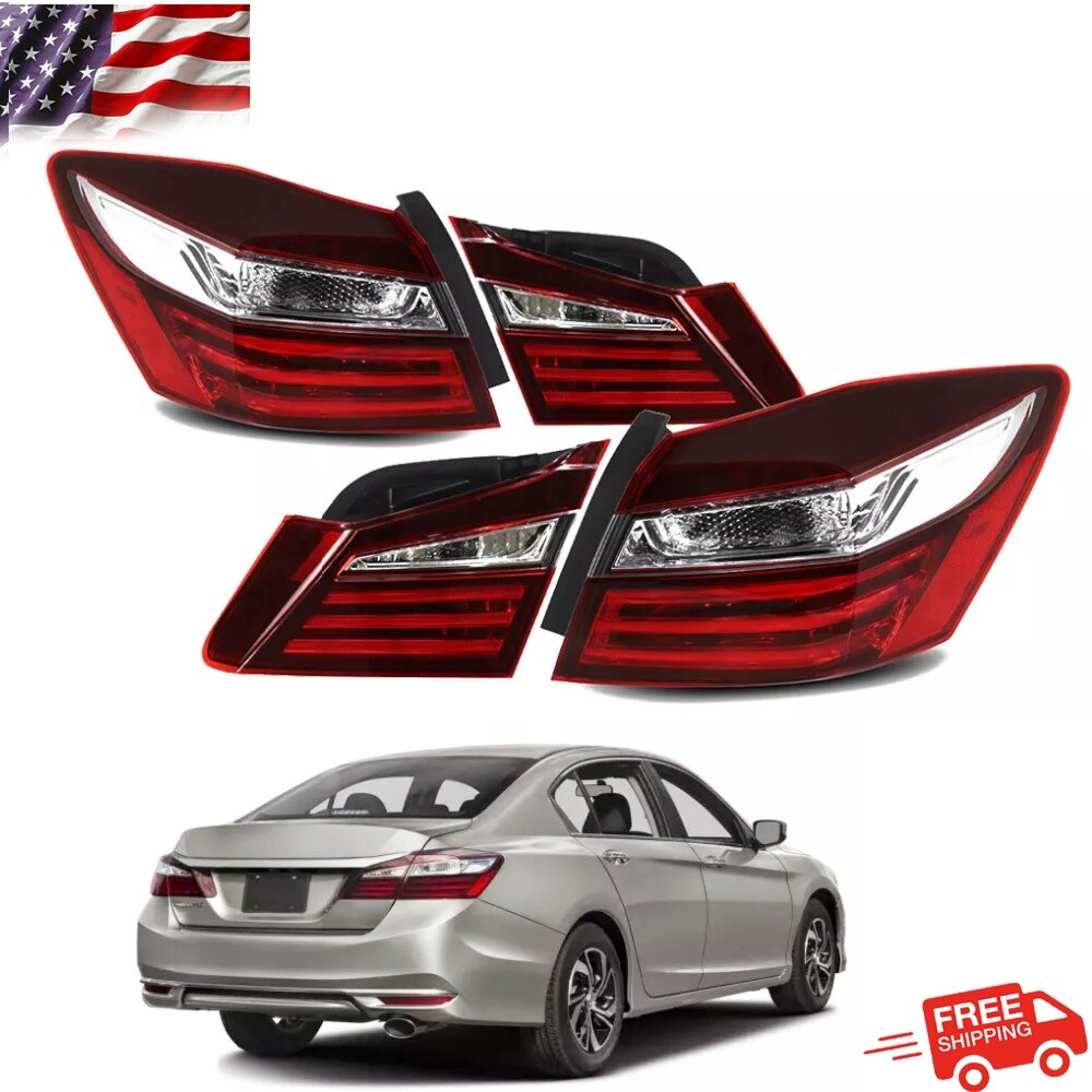Set Tail Lights For 2016-2017 Honda Accord Left&Right Inner and Outer Brake Lamp