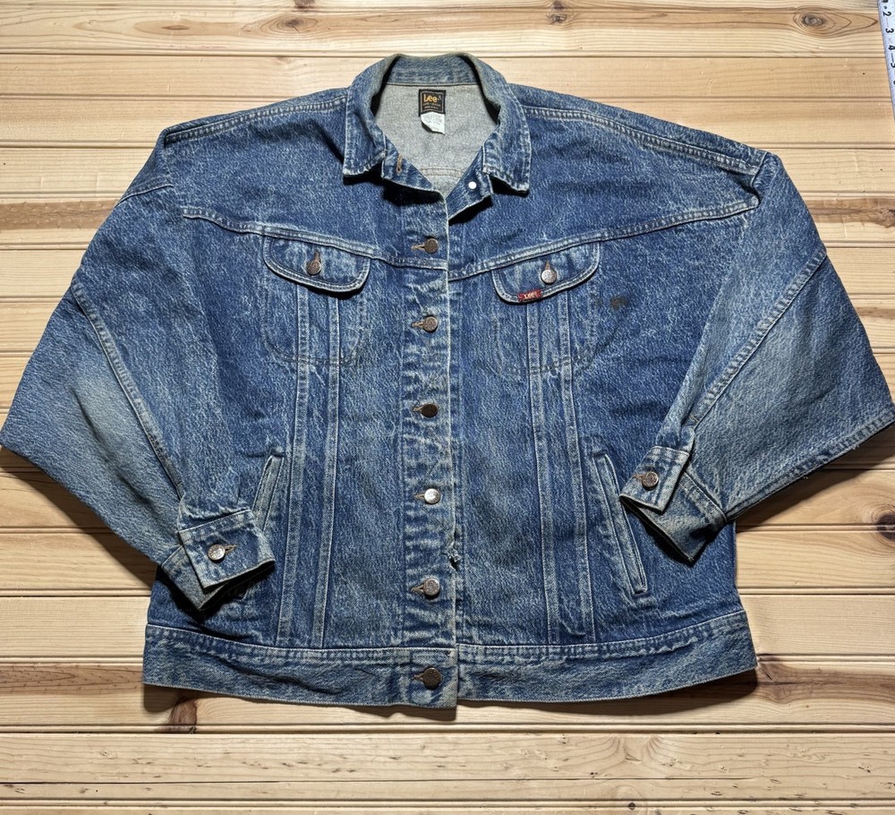 Vintage 90s Lee Denim Trucker Jacket USA Made Blue Size Medium