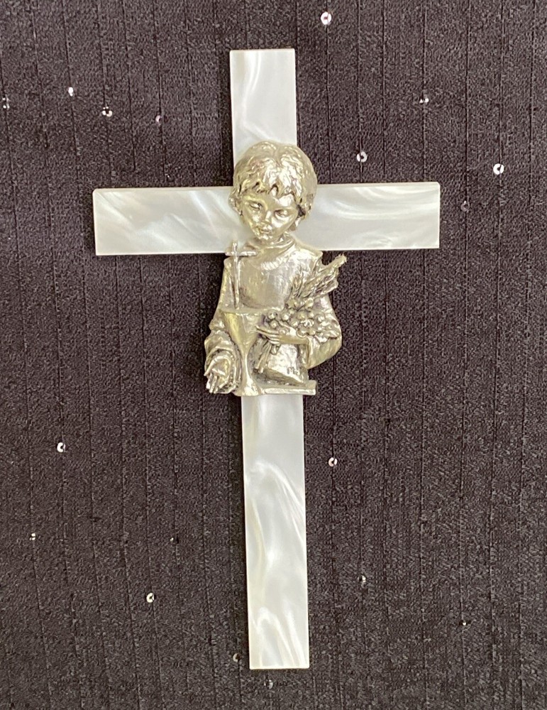 Roman Girls Mother of Pearl Religious First Communion Wall Cross Made In Italy