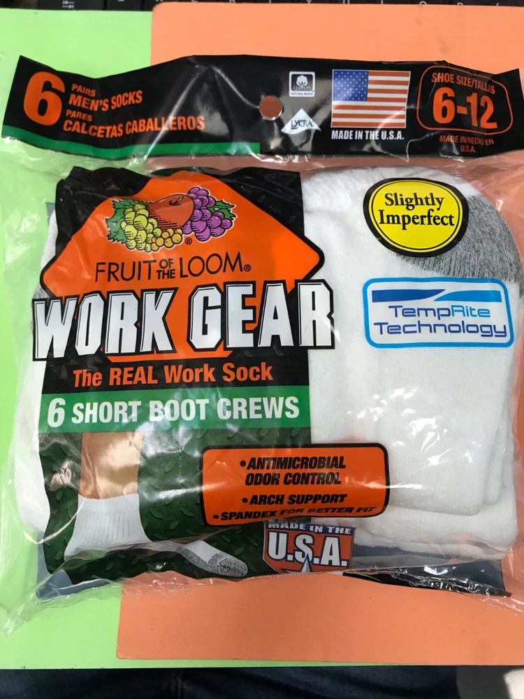 Fruit of The Loom Men's 6 Pair Full Cushion Work Gear Short Boot White Size 0