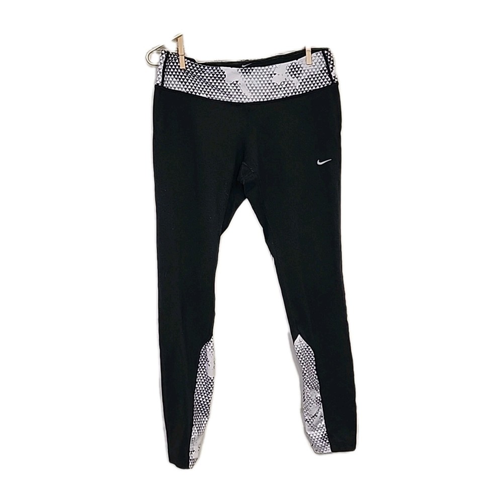 Nike Dri-Fit Womens Medium Black White Athletic Leggings for Running Sports