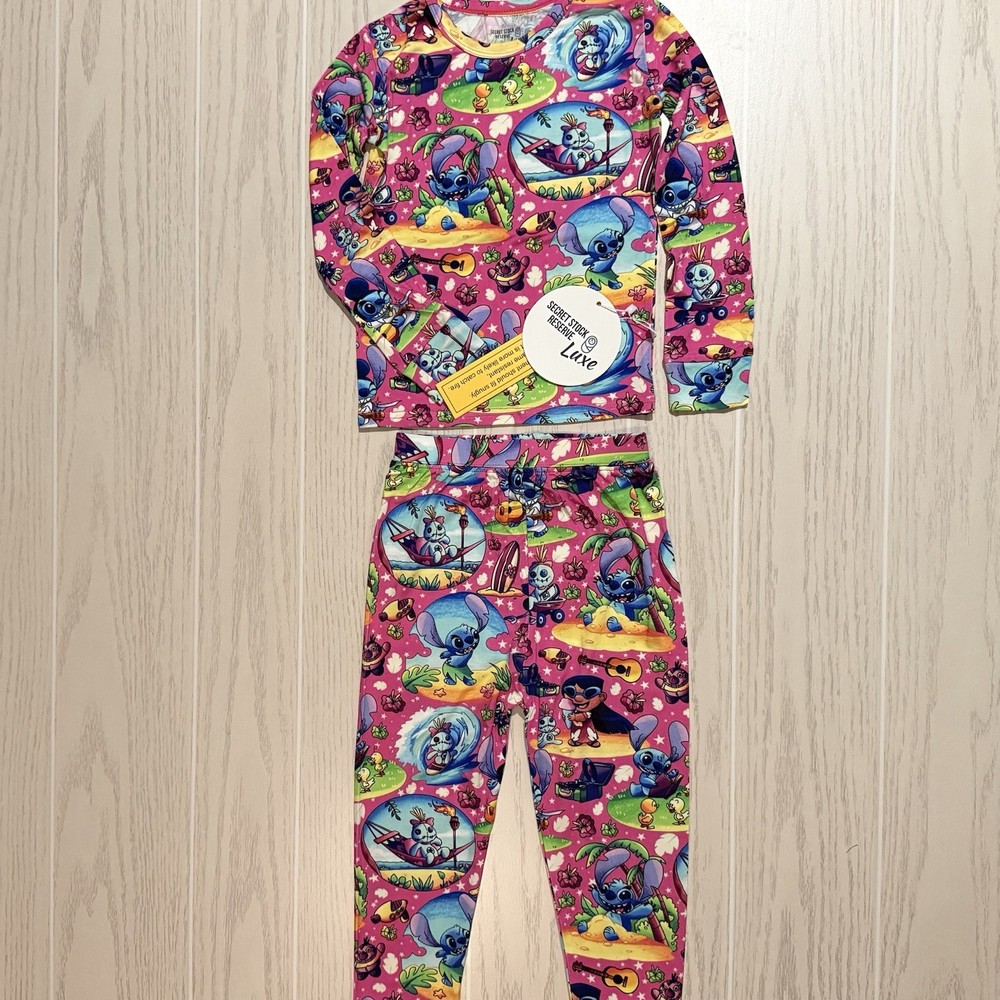 Little Britches Boutique Bamboo Pajamas Girls Disney Stitch 4T Pink 2pc Set NEW