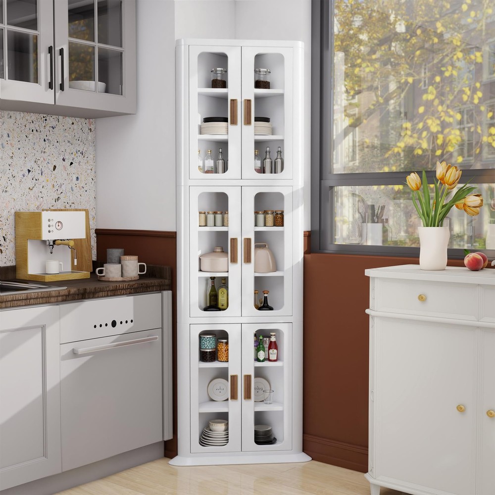 VECELO 3-Tier Tall Corner Cabinet with Doors Adjustable Shelves Waterproof Storage Organizer