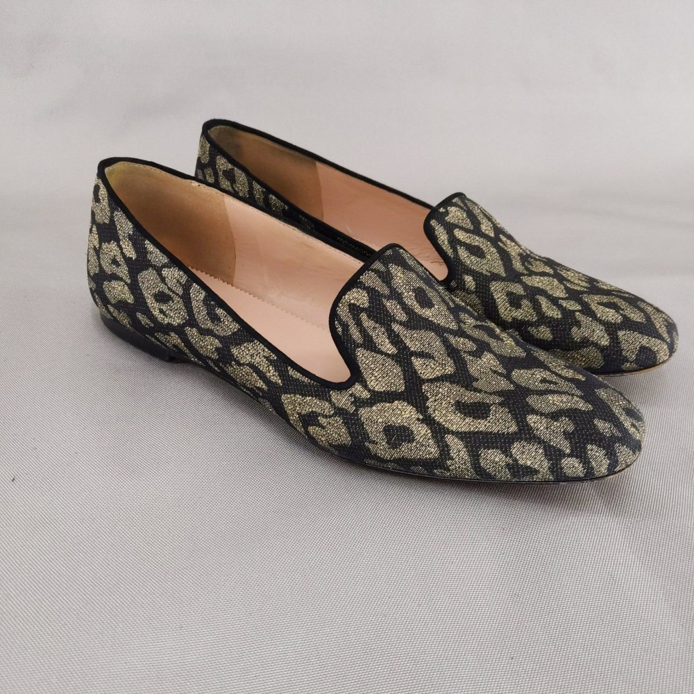 J.Crew Loafers Women 8 Gold Metallic Leopard Jacquard Smoking Slipper Flats