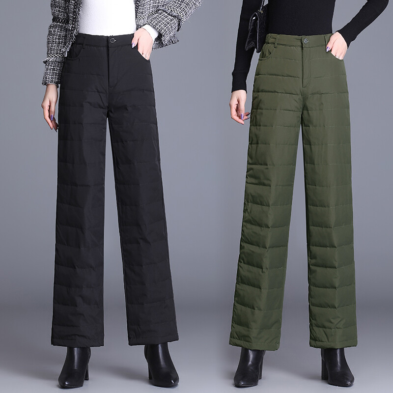 Women Padded Quilted Pants Insulated Thermal Wide Leg Trousers Outdoor Workwear