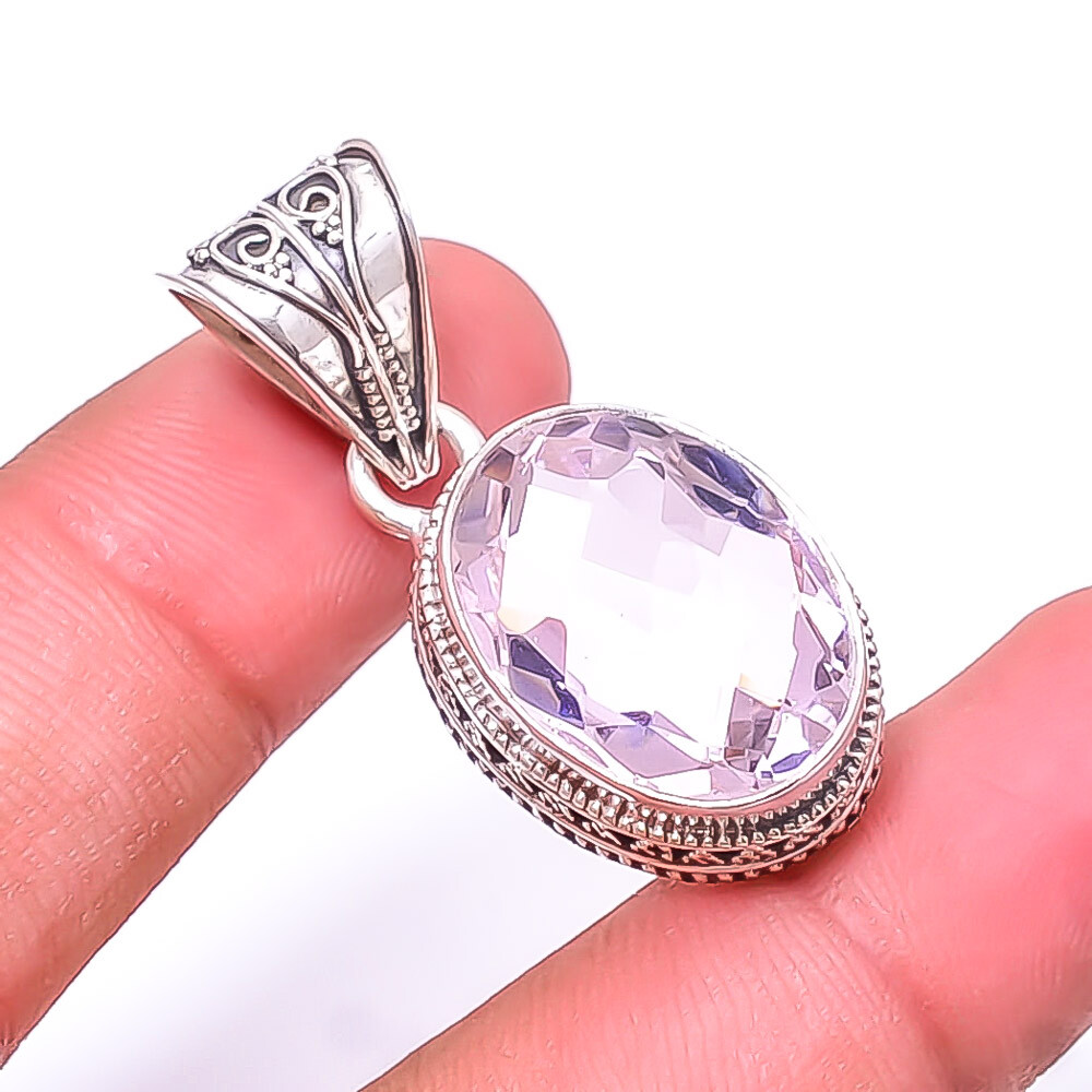 Pink Rose Quartz 925 Sterling Silver Pendant 1.56 Inch Valentine Gift P101