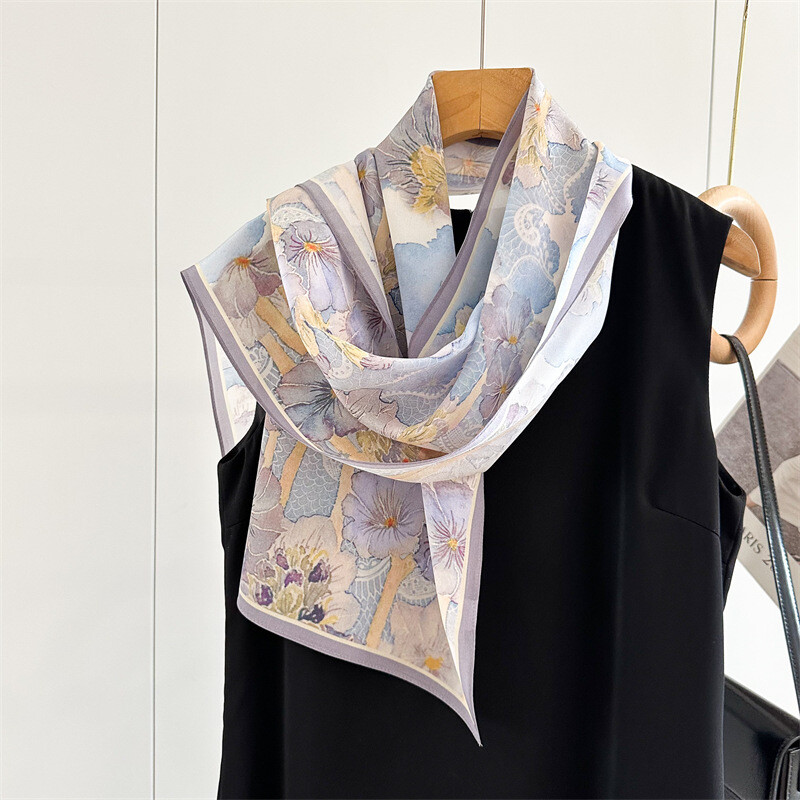 100% Mulberry Silk Scarf 140x35cm Double Crepe Square Necktie Hairband