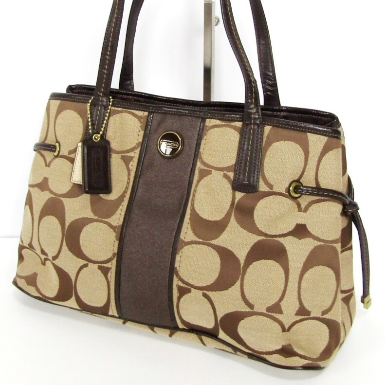 COACH Signature Brown Leather Shoulder Bag