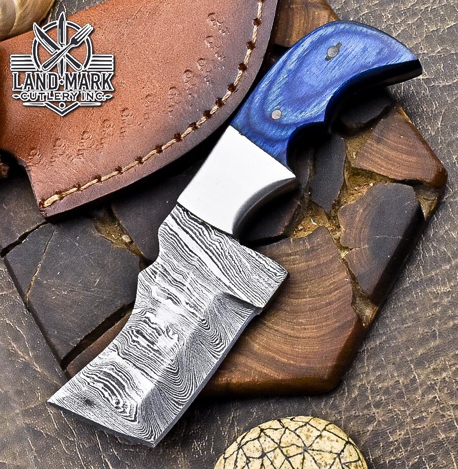 BEAUTIFUL DAMASCUS  STEEL HUNTING MINATURE  TANTO  KNIFE WITH  HARD WOOD HANDLE