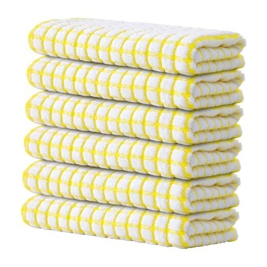 6-Pack Yellow Cotton Terry Kitchen Towels 16x25 Inches