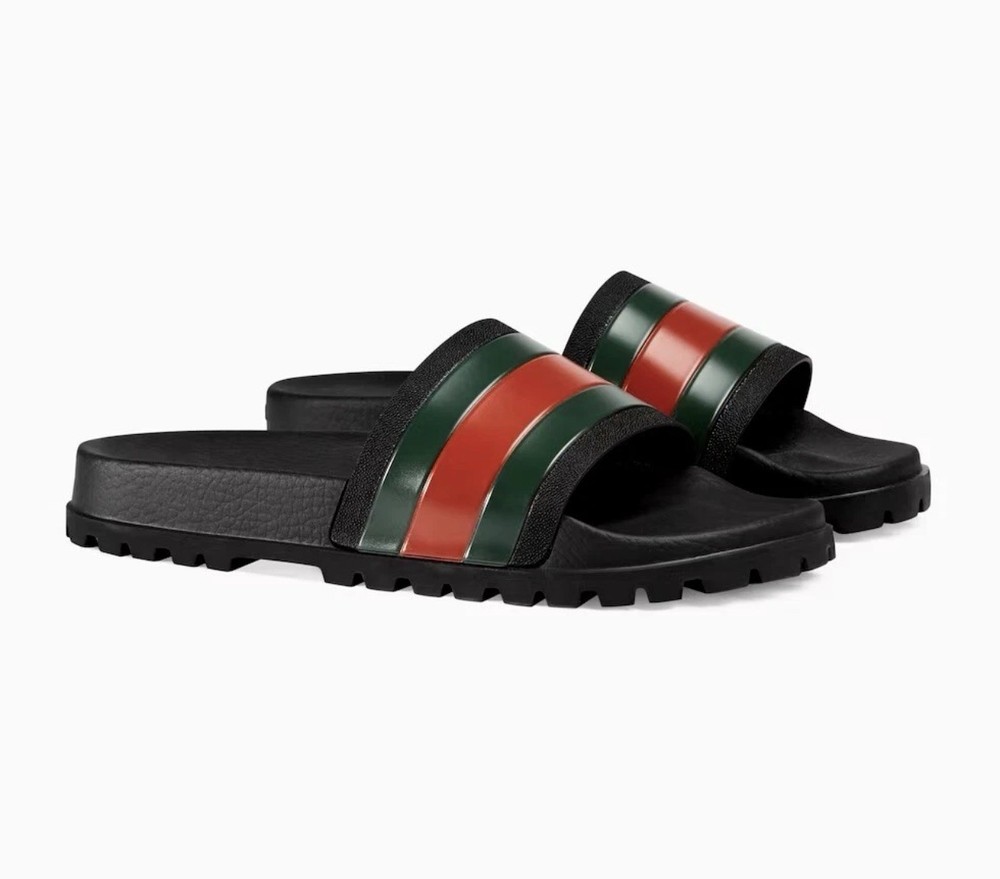 US10Gucci Web Men's Rubber SlideSandal - Black Rubber, For Teen and Women  US
