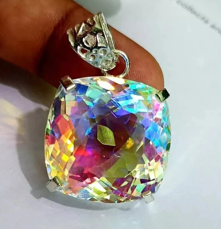 95.45 Ct Natural Mystic Topaz 925Solid Silver Pendant Cushion Cut Loose Gemstone