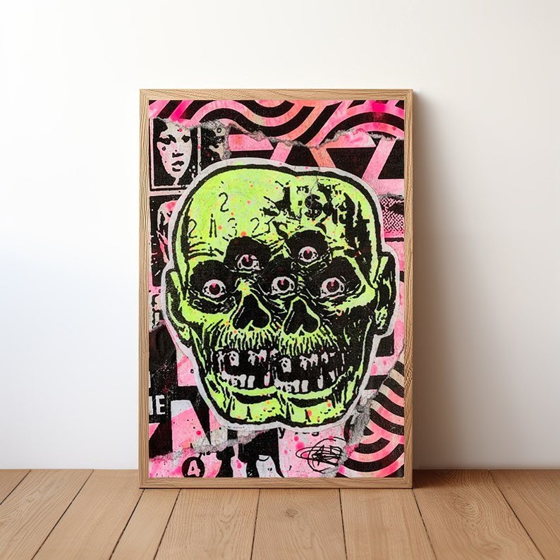 Neon Skull Pop Art Graffiti Collage Wall Decor Poster