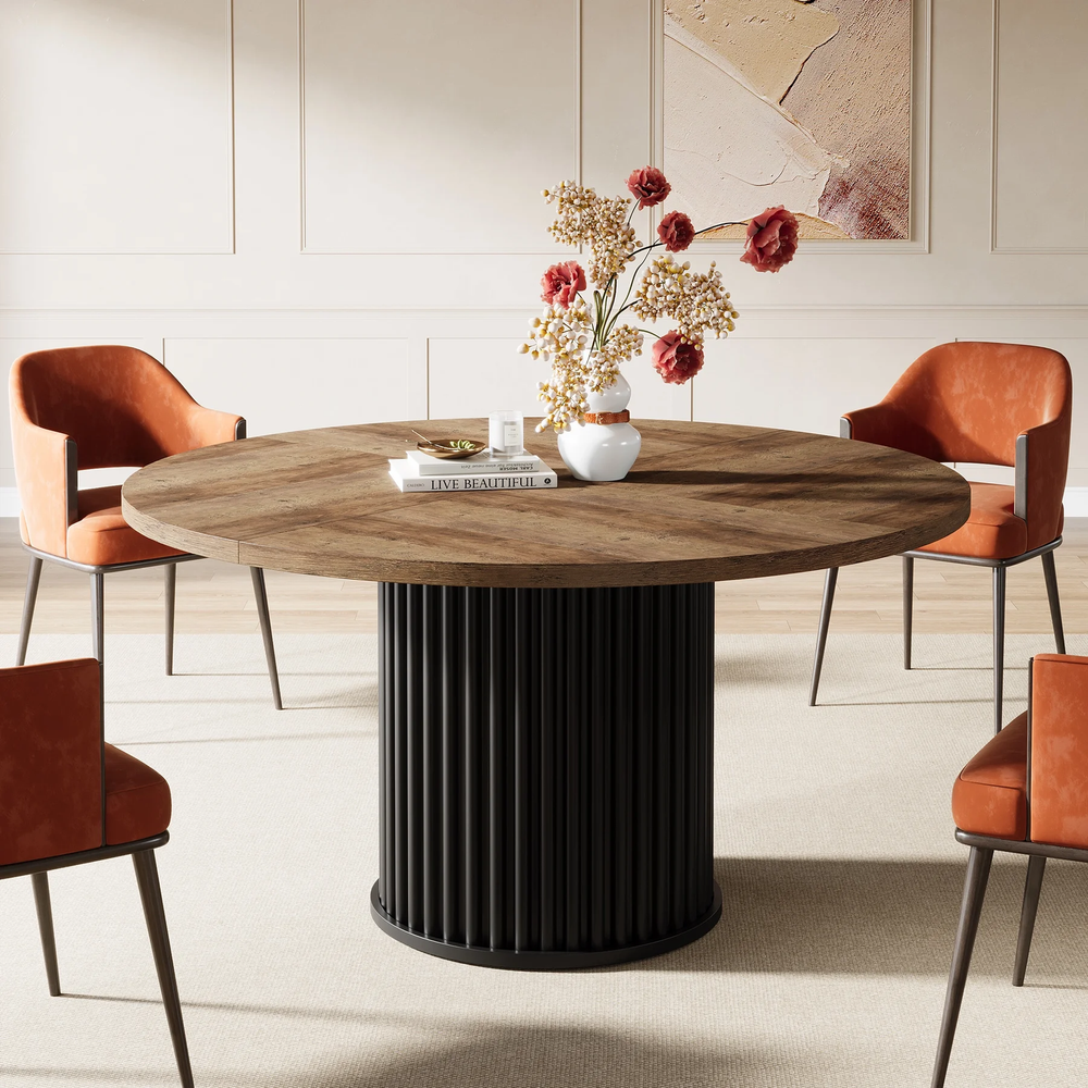 round Dining Table for 4-6 People, 47.24-Inch Circle Wood Kitchen Table with Stu