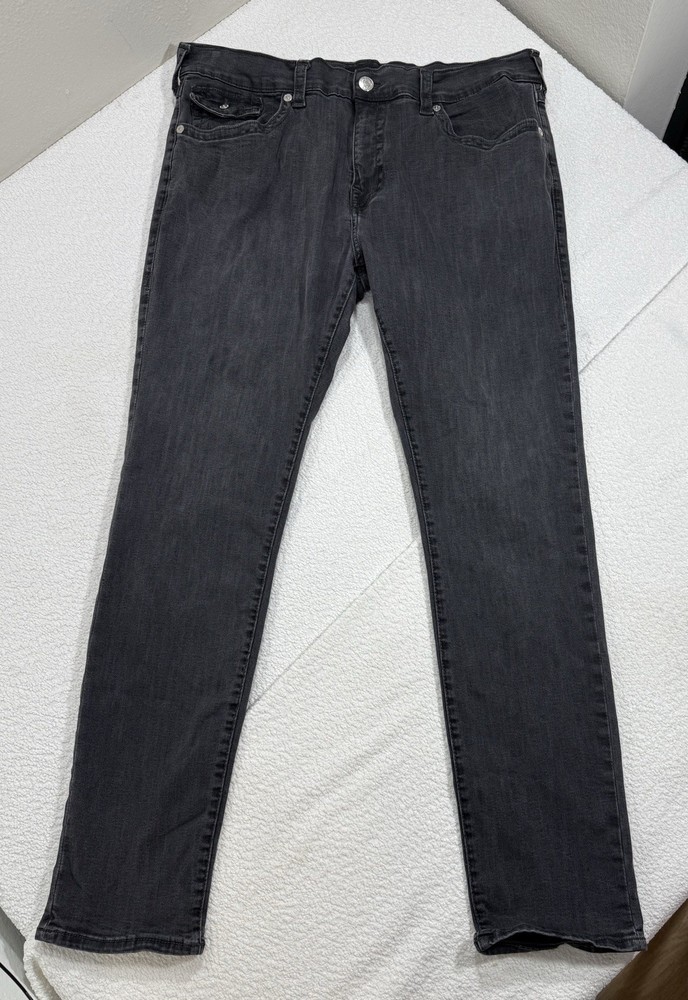 True Religion Rocco Relaxed Skinny Jeans Men's 40 Charcoal Gray Stretch Denim