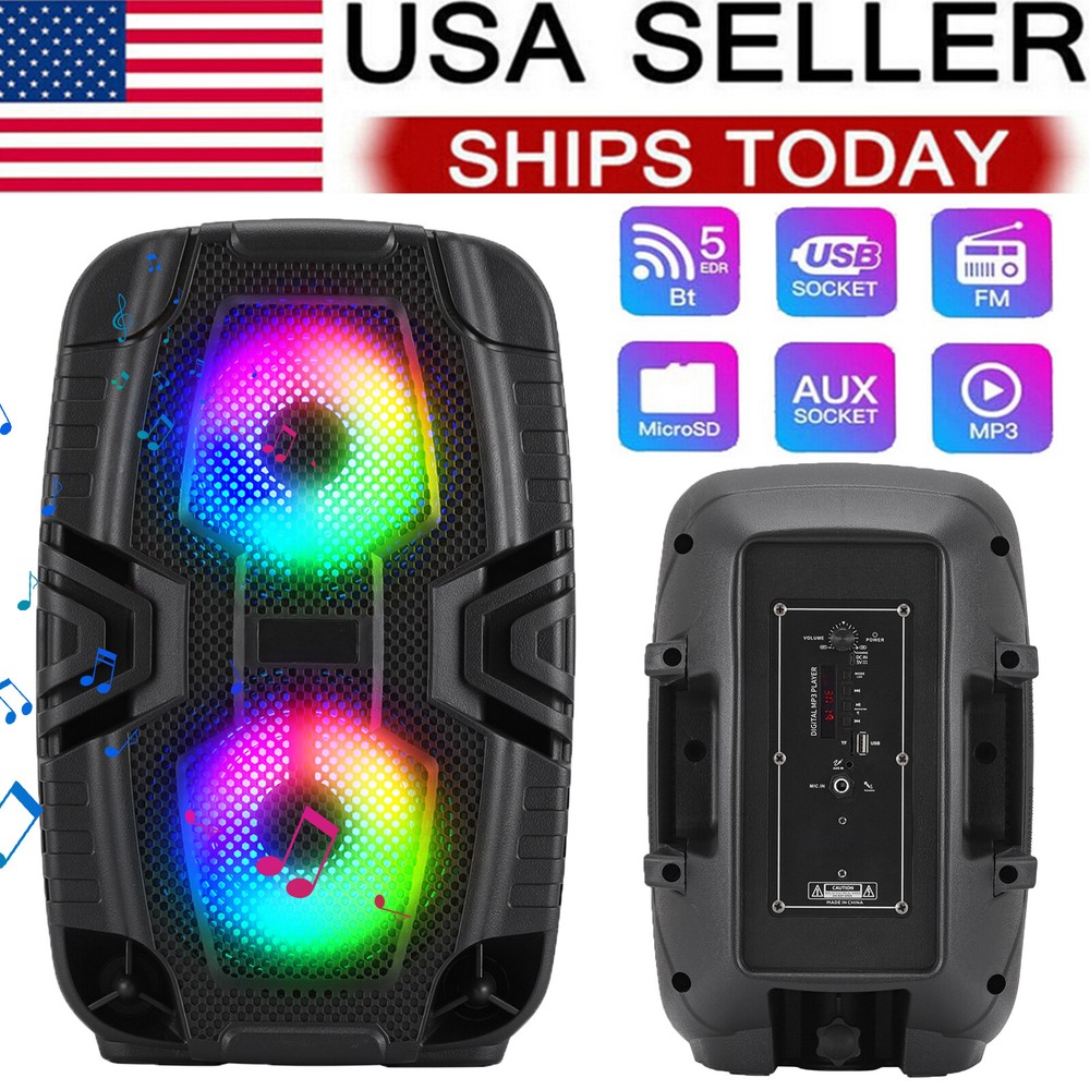 Dual 6 Inch Portable Bluetooth PA Speaker with Wired Mic TWS FM USB TF Rechargeable