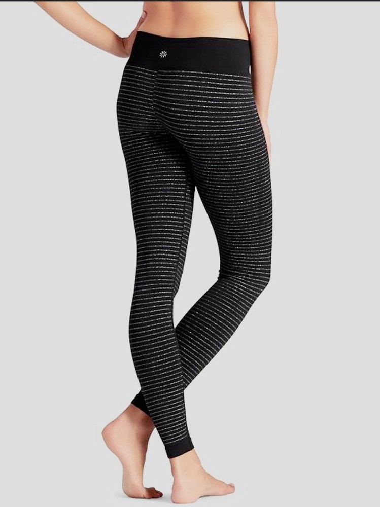 Athleta Black Shimmer Stripe Yoga Tights Size M for Women