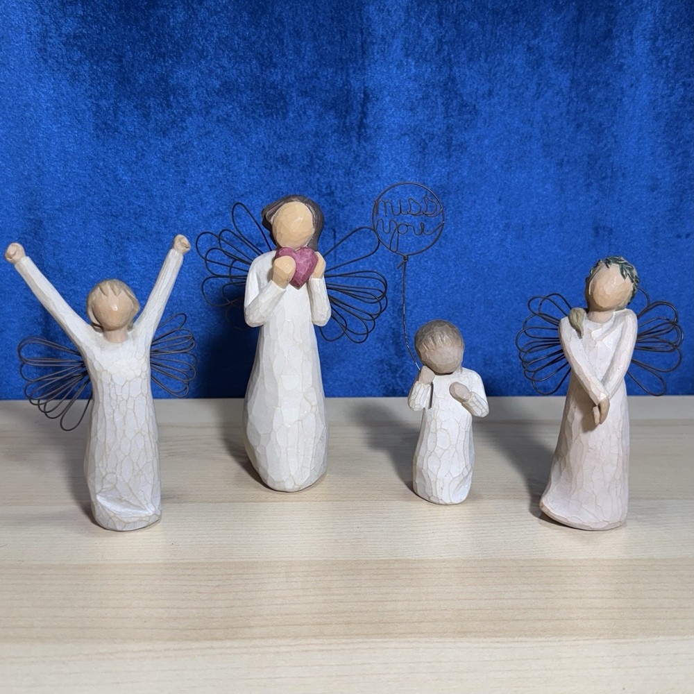 4 Willow Tree Angel Figurines - Courage, The Heart, Miss You, Celebrate