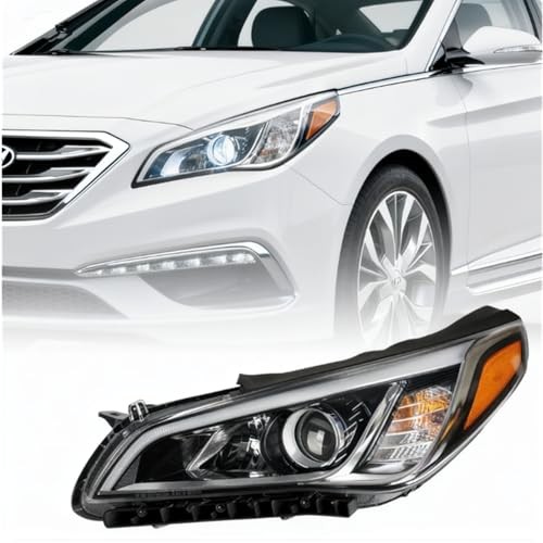 Headlight Assembly for 2011–14 Sonata GLS/Limited/SE, Amber Reflector Chrome Hou