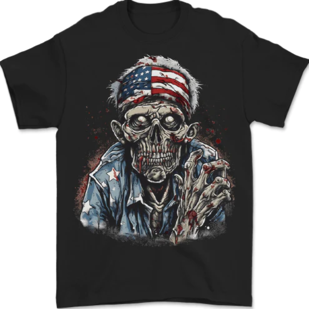 American Zombie USA Flag Halloween Mens T-Shirt 100% Cotton