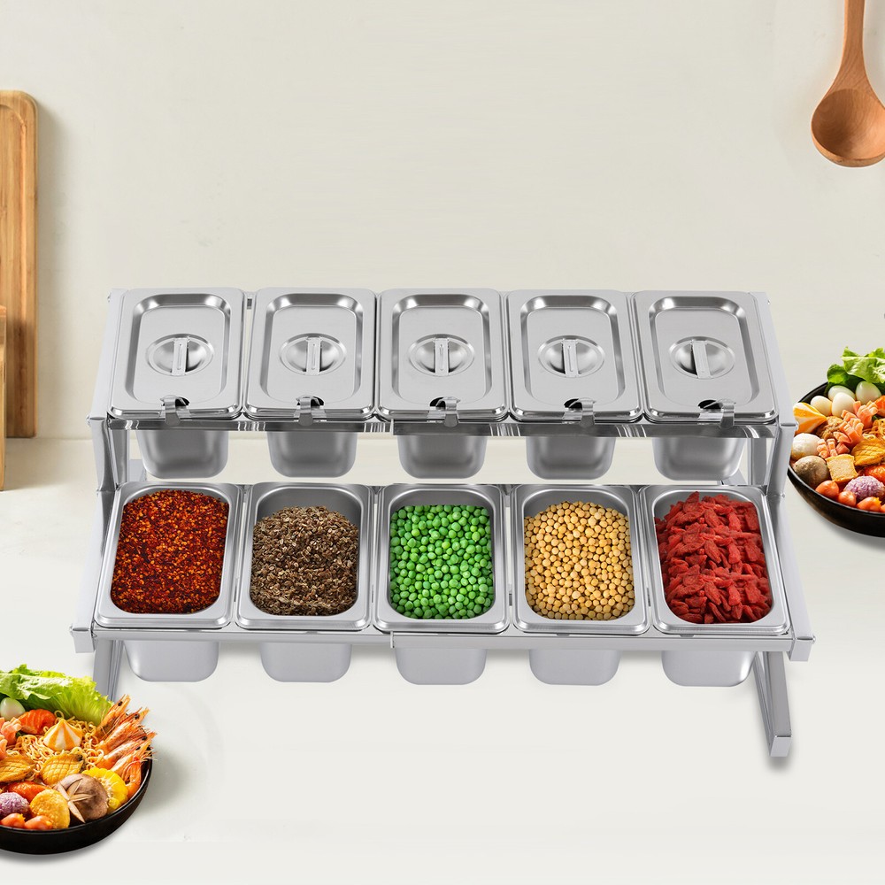 10-Spice 2-Tier Stainless Steel Rack with Handle & Shelf Organizer