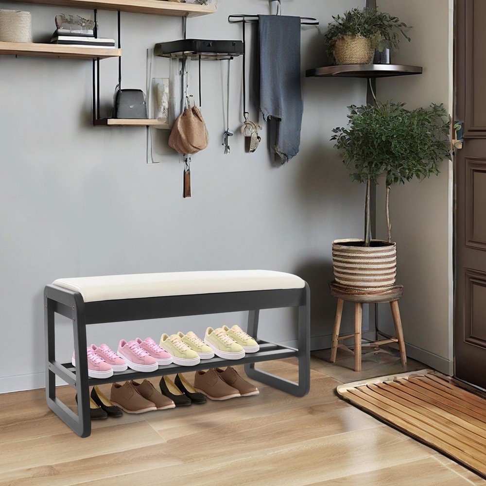 2-tiers Shoe Organizer Bench Rack 80*34*40cm With Storage For 220.46 Lbs Black
