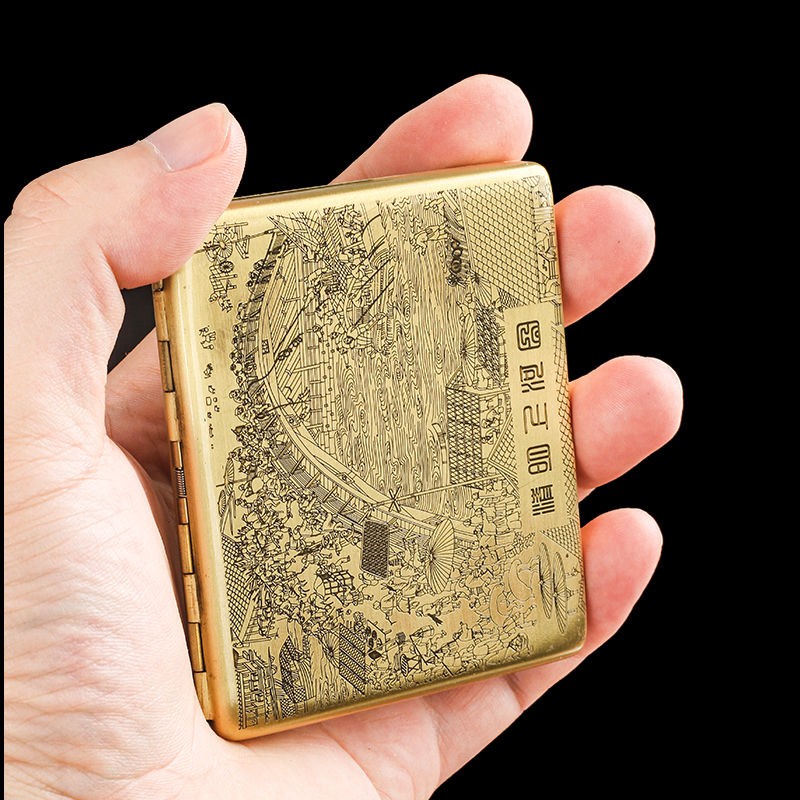 Brass Metal Cigarette Case 20 Holder Vintage Design Slim Portable Moisture Proof