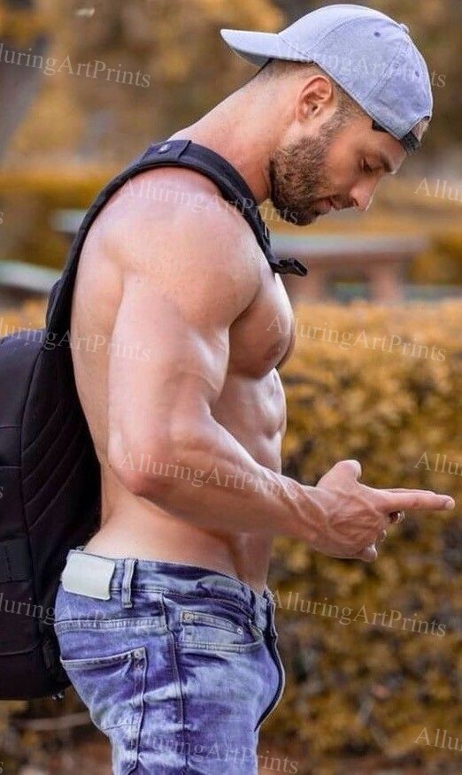 Shirtless Male Model Photo Print Muscular Hunk with Abs -MM754