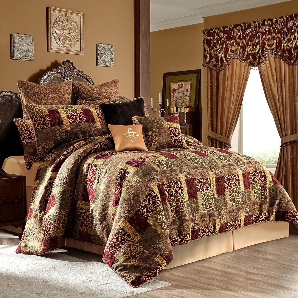 Loom and Mill 9-Piece Jacquard Comforter Set in Luxury Traditional Patchwork Design  