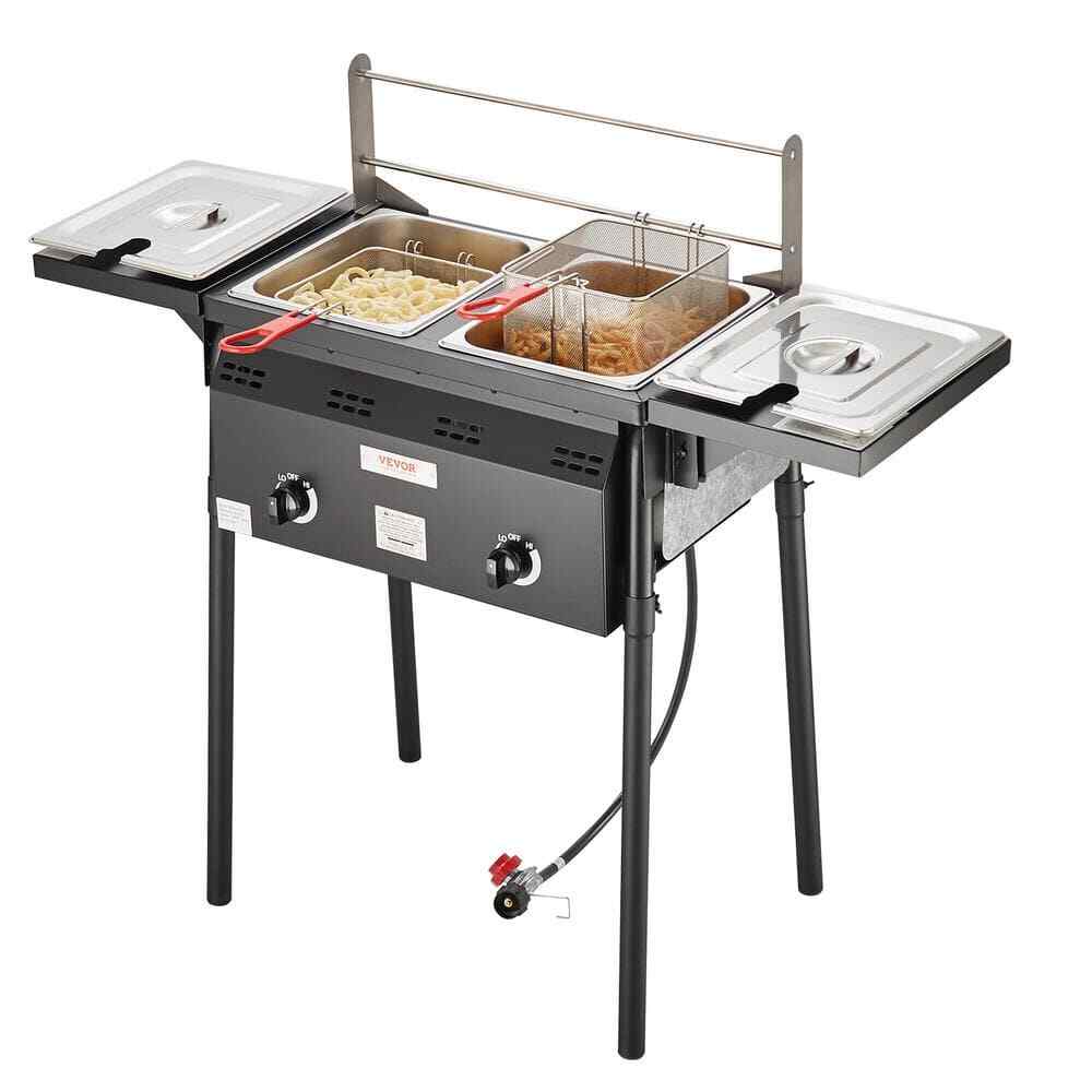 Outdoor Propane Deep Fryer Double Burners Commercial Fryer 16 qt. Stainless Stee