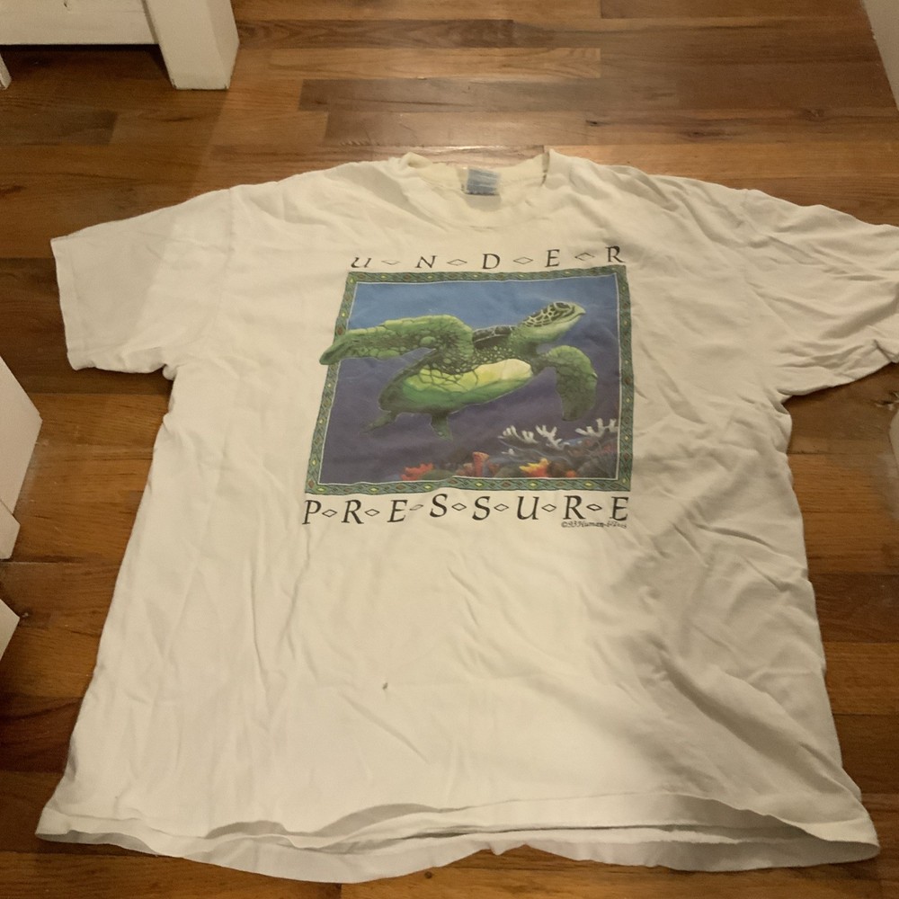 VTG 90s Human-I-Tees XL Under Pressure Sea Turtle Graphic Tee Single Stitch